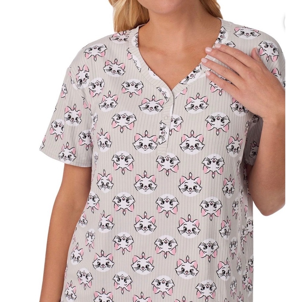 Disney Aristocats Pajama Set Women XL Grey Marie Ribbed Knit 2pc New